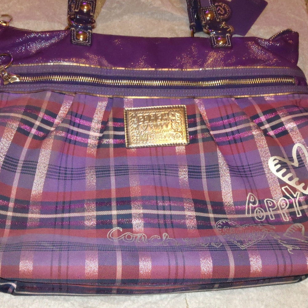 Coach Poppy Purple Plaid Purse (Free Shipping)